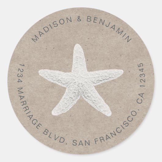 Sticker Rond Starfish Beach Mariage Retour Adresse Kraft (Devant)