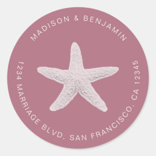 Sticker Rond Starfish Beach Mariage Retour Adresse Purple