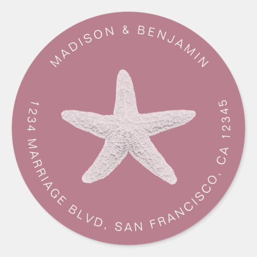 Sticker Rond Starfish Beach Mariage Retour Adresse Purple (Devant)