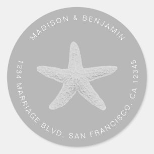 Sticker Rond Starfish Beach Wedding Retourner Adresse Grey