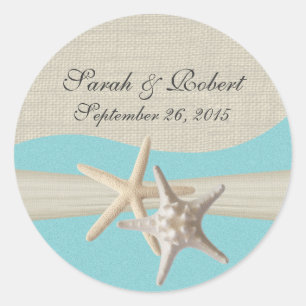 Sticker Rond Starfish & Burlap Aqua