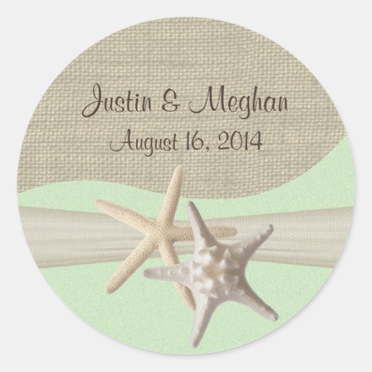 Sticker Rond Starfish & Burlap Green (Devant)