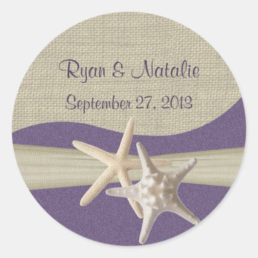 Sticker Rond Starfish & Burlap Purple Beach (Devant)