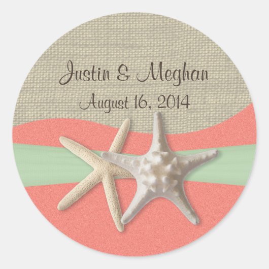 Sticker Rond Starfish & Burlap Shell Coral (Devant)