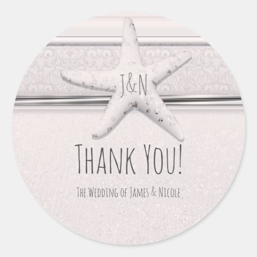 Sticker Rond Starfish Classique Blanc Élégant Plage Mariage Fav (Devant)