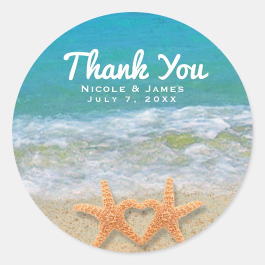 Sticker Rond Starfish Couple sur la plage Mariage nuptial Favor (Devant)