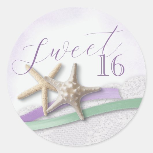 Sticker Rond Starfish Lavender and Mint Ribbon Sweet 16 (Devant)