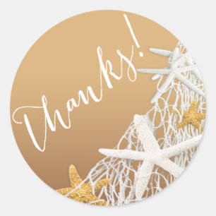 Sticker Rond Starfish Netting Plage Merci de mariage   sable