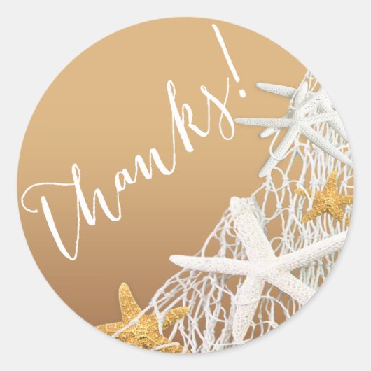 Sticker Rond Starfish Netting Plage Merci de mariage | sable (Devant)