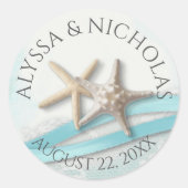 Sticker Rond Starfish Ribbon et Lace Ocean Blue Mariage (Devant)