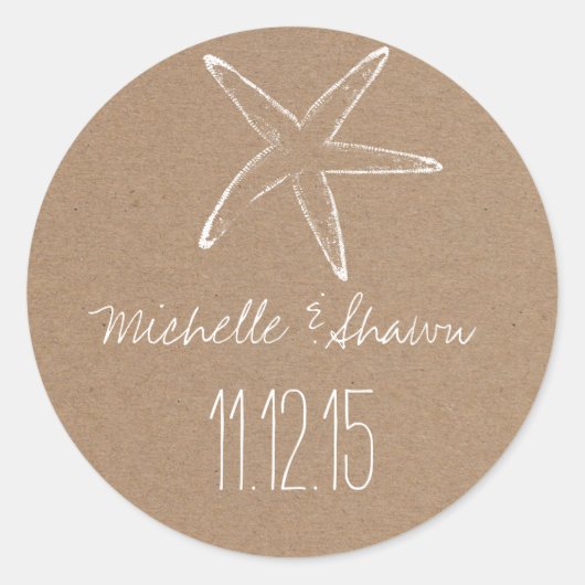 Sticker Rond Starfish Rustic Kraft Papier Mariage Faveur (Devant)