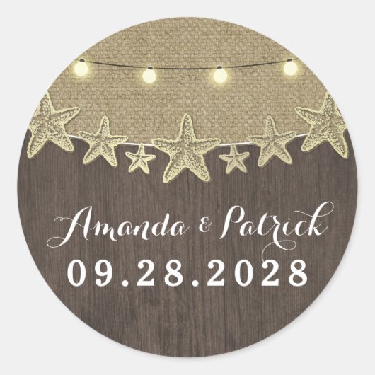 Sticker Rond Starfish Rustic Lights Plage Mariage Faveur (Devant)