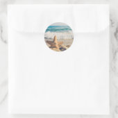 Sticker Rond Starfish sur une plage de sable Photo (Sac)