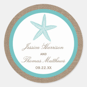 Sticker Rond Starfish Turquoise Burlap Beach Wedding Collection