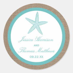 Sticker Rond Starfish Turquoise Burlap Beach Wedding Collection
