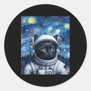 Sticker Rond Starry Night Cosmic Cat Astronaut Art