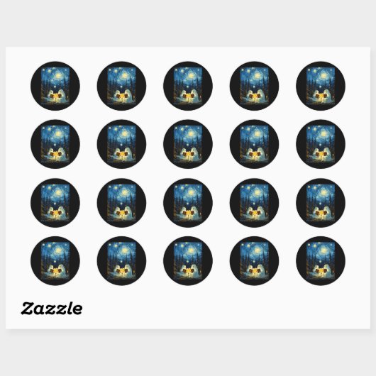 Sticker Rond Starry Night Ghost Book Lecture Camping Halloween (Feuille)