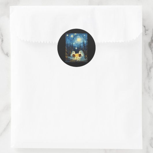 Sticker Rond Starry Night Ghost Book Lecture Camping Halloween (Sac)