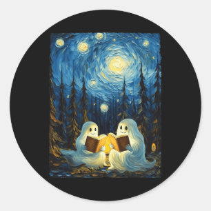 Sticker Rond Starry Night Ghost Book Lecture Camping Halloween