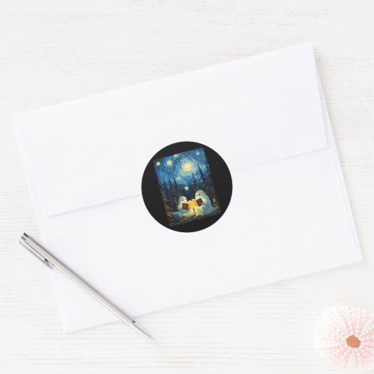 Sticker Rond Starry Night Ghost Book Lecture Camping Halloween (Enveloppe)