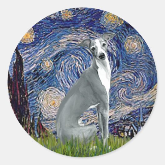 Sticker Rond Starry Night-Italien Greyhound 4 (assis) (Devant)
