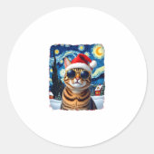 Sticker Rond Starry Night Orange Tabby Cat Christmas (Devant)