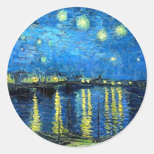 Sticker Rond Starry Night Over the Rhone (1888) Van Gogh Art (Devant)
