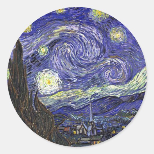 Sticker Rond Starry Night, Vincent Van Gogh. (Devant)