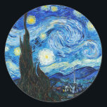 Sticker Rond Starry Night Vincent Van Gogh paysage bleu<br><div class="desc">Cet autocollant de papier à lettres Van Gogh représente son chef-d'oeuvre impressionniste, The Starry Night (1889). "The Starry Night" est l'une des peintures à l'huile les plus connues de l'artiste post-impressionniste néerlandais Vincent van Gogh. The Starry Night est une peinture à l'huile sur toile réalisée par le peintre néo-impressionniste néerlandais...</div>