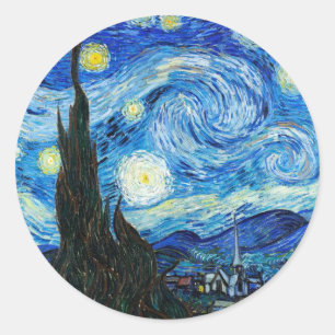 Sticker Rond Starry Night Vincent Van Gogh paysage bleu