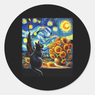 Sticker Rond Starry Night Vincent Van Gogh Sunflowers Amoureux 