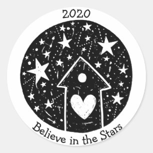 Sticker Rond Stars & Constellations Accueil Où le coeur est B/W