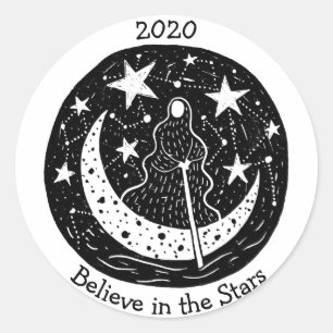 Sticker Rond Stars & Constellations Charon Crossing River B/W