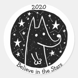 Sticker Rond Stars & Constellations Starry Wolf Dreams B/W