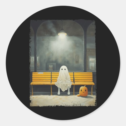 Sticker Rond Station de métro Hallowee vintage Cute Ghost Waiti (Devant)