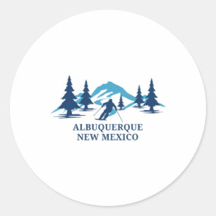 Sticker Rond Station de ski d'Albuquerque Nouveau-Mexique Skieu