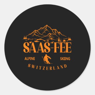 Sticker Rond Station de ski de Saas-fee Alpes suisses Ski alpin