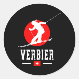 Sticker Rond Station de ski de Verbier Alpes Montagnes suisses 