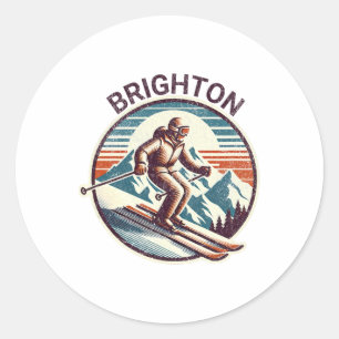 Sticker Rond Station de ski d'hiver Retro Vintage Brighton Utah