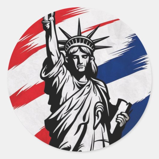 Sticker Rond Statue audacieuse de la liberté raye patriotique (Devant)