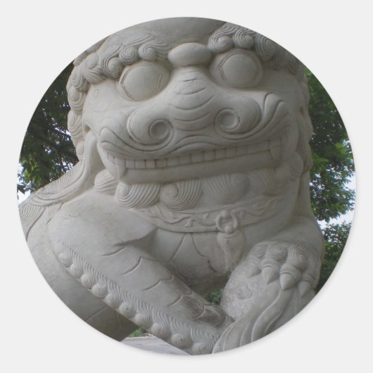 Sticker Rond Statue chinoise de Foo Dog (Devant)