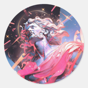 Sticker Rond Statue cool Vaporwave de David en rose