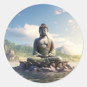 Sticker Rond Statue de Bouddha en position de méditation