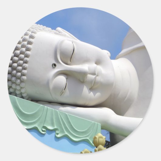 Sticker Rond Statue De Bouddha Se Reposant Dormir Joyeuse Paix (Devant)