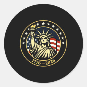 Sticker Rond Statue de la Liberté et drapeau américain 250 ans