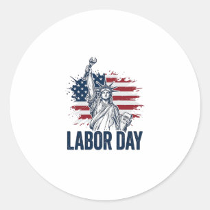 Sticker Rond Statue de la Liberté Fête du Travail Design Patrio