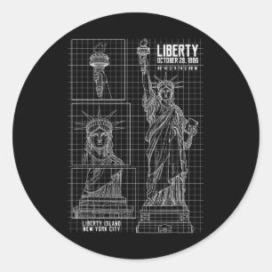 Sticker Rond Statue de la Liberté Île de New York Diagramme Tec