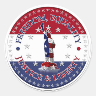 Sticker Rond Statue de la liberté LIBERTÉ, ÉGALITÉ, JUSTICE, LI
