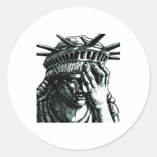 Sticker Rond Statue De La Liberté Pleurant Anti Trump Ne Résist