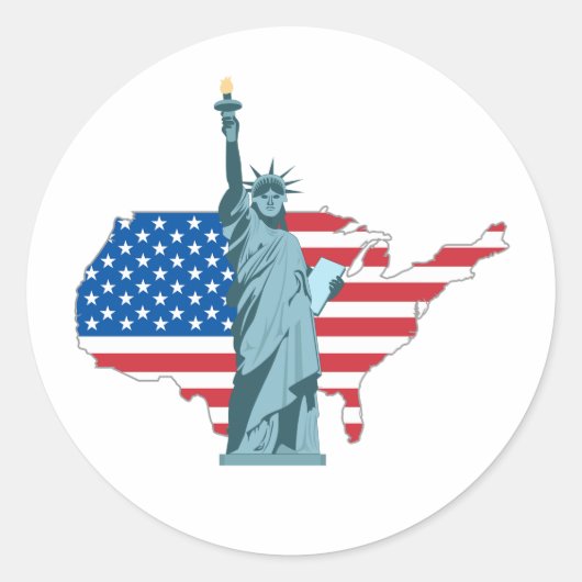 Sticker Rond Statue de la Liberté & USA Carte - (Devant)